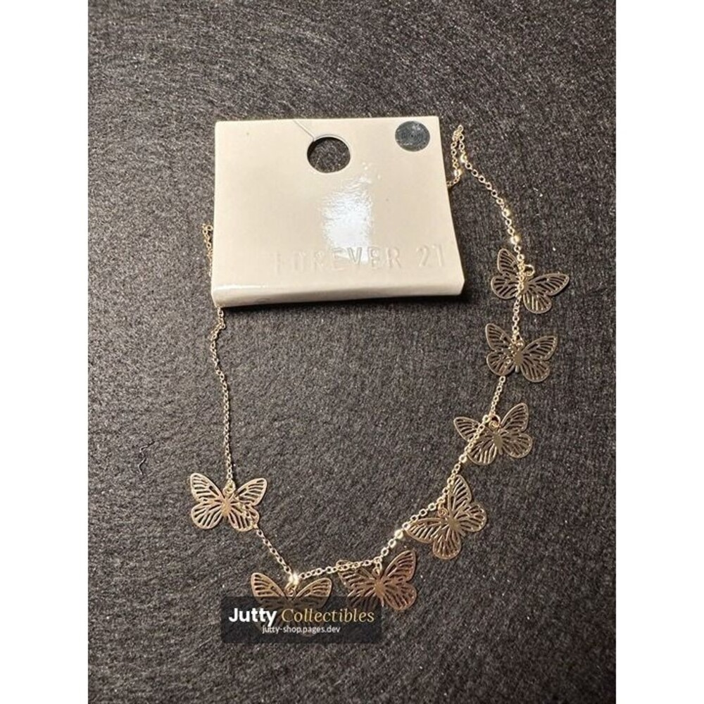 gold tone butterfly charm chain necklace layered boho nwt